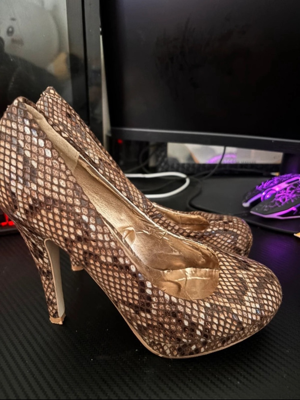 Steve Madden Brown Snake-Print High Heel Pumps